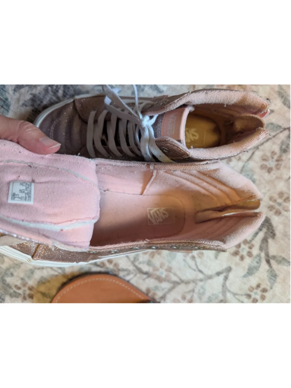 Vans High Tops Filmore Pink Glitter Zipper Youth Girls Size 3.5 Skate Shoes
